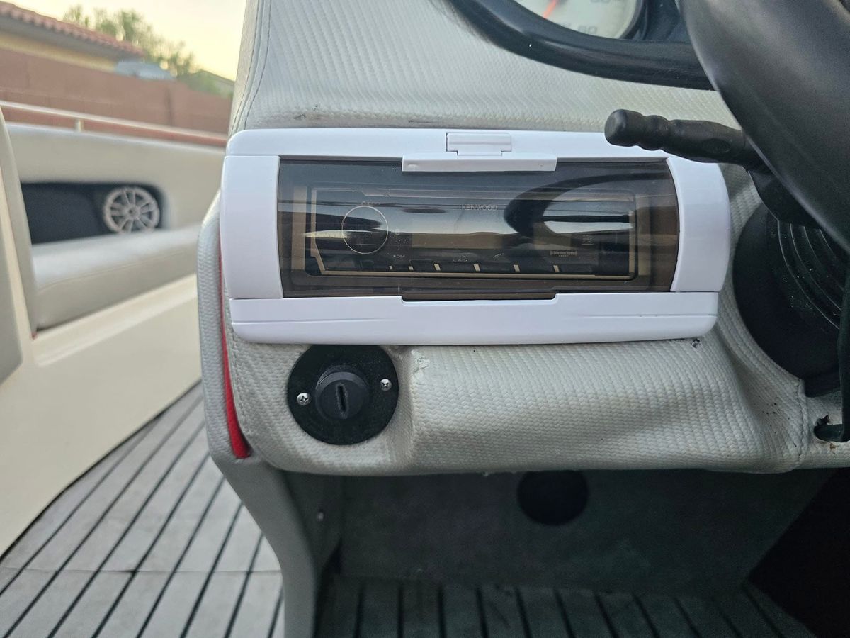 Kenwood marine head unit installed in boat dash