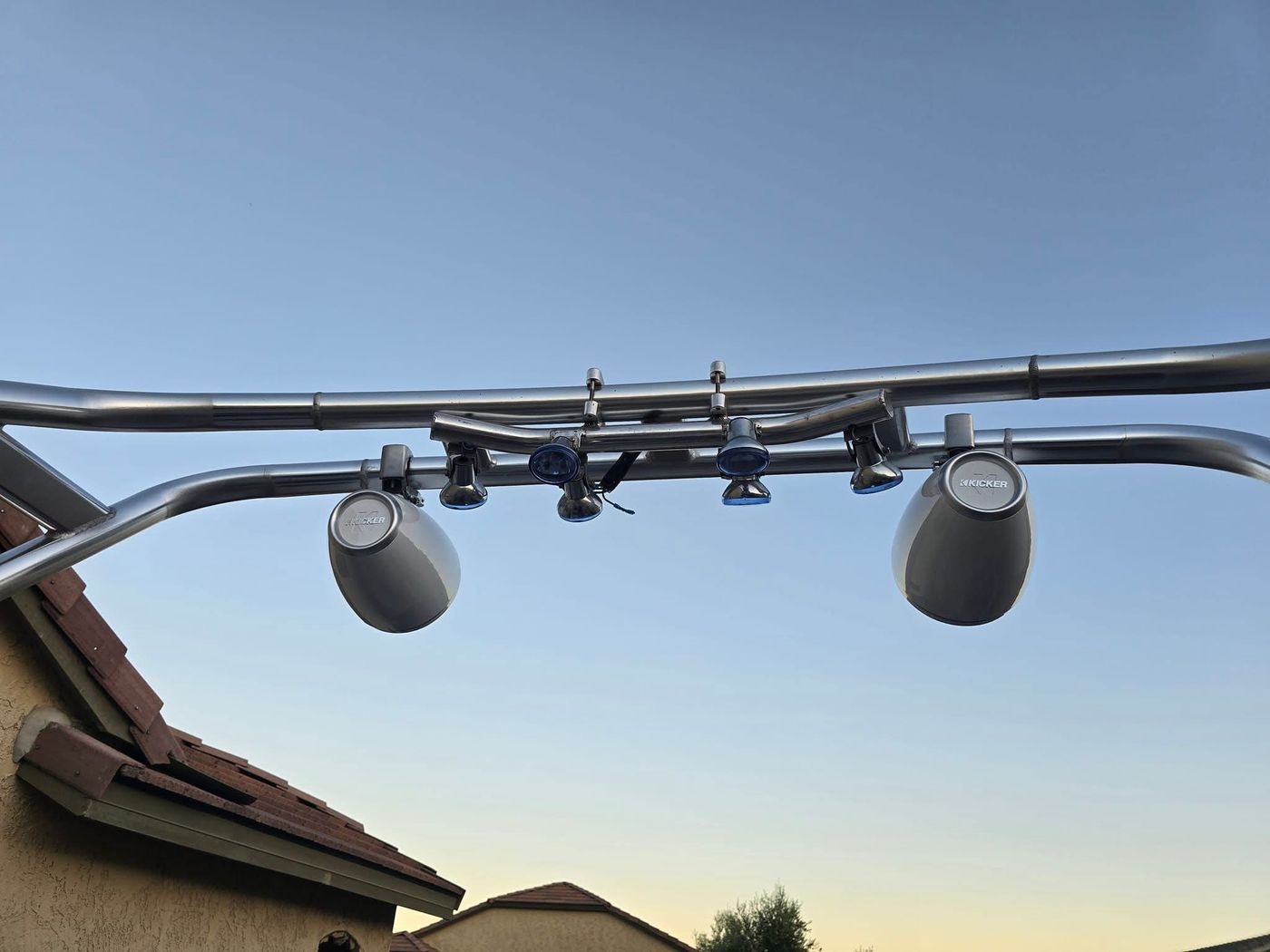Marine coaxial speakers installed in boat gunwale