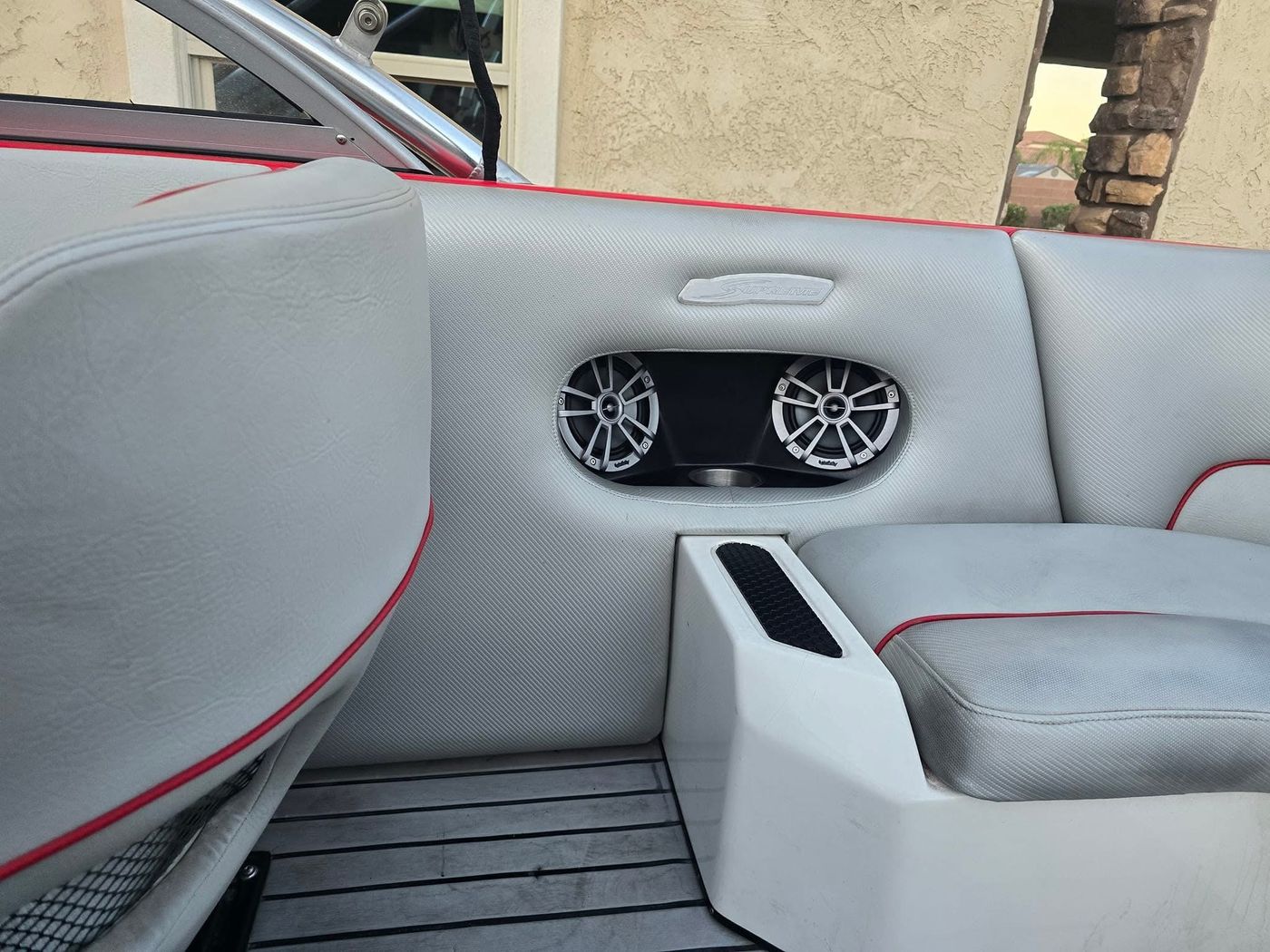 Kicker wakeboard tower speakers installed on a boat